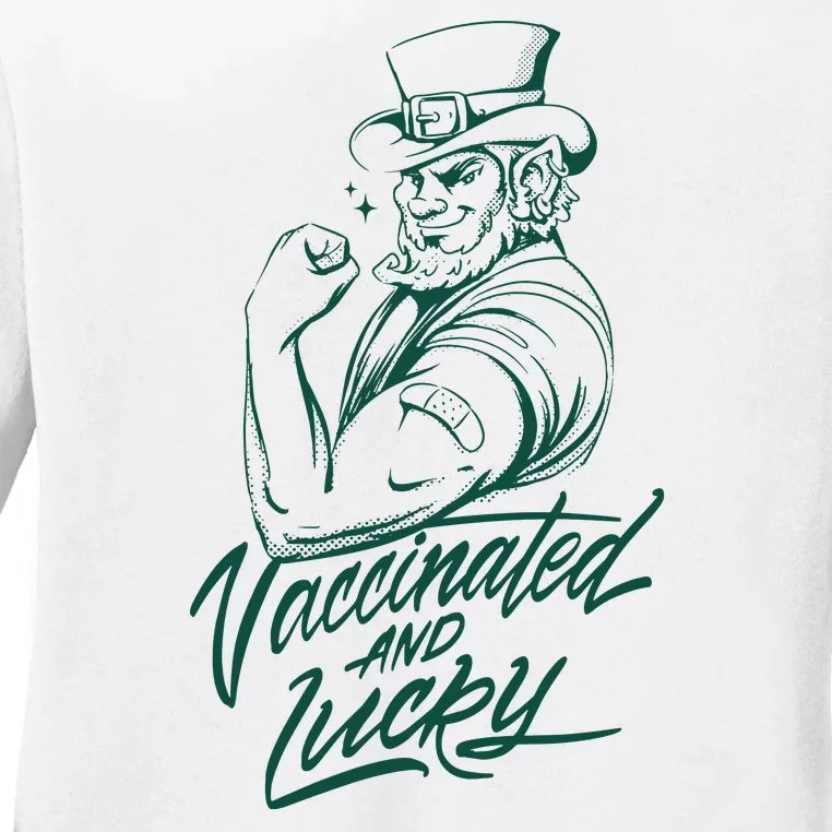 Vaccinated And Lucky St Patricks Day Ladies Long Sleeve Shirt