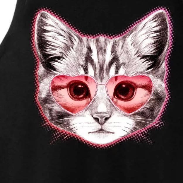 Valentine Cat Love Shades Ladies Tri-Blend Wicking Tank