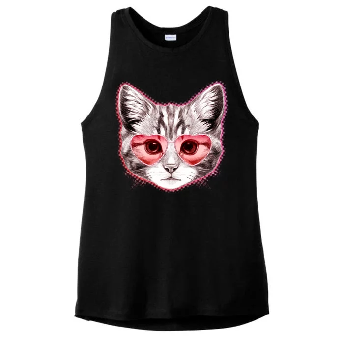 Valentine Cat Love Shades Ladies Tri-Blend Wicking Tank