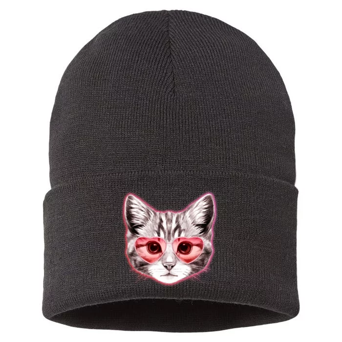 Valentine Cat Love Shades Sustainable Knit Beanie