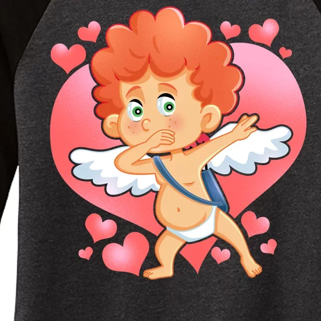 Valentine Dabbing Cupid Women's Tri-Blend 3/4-Sleeve Raglan Shirt