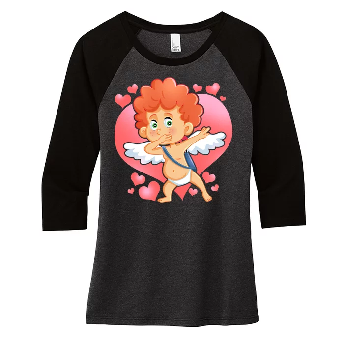 Valentine Dabbing Cupid Women's Tri-Blend 3/4-Sleeve Raglan Shirt