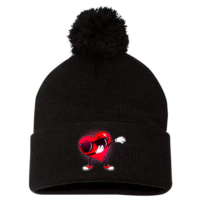 Valentine Dabbing Heart Pom Pom 12in Knit Beanie