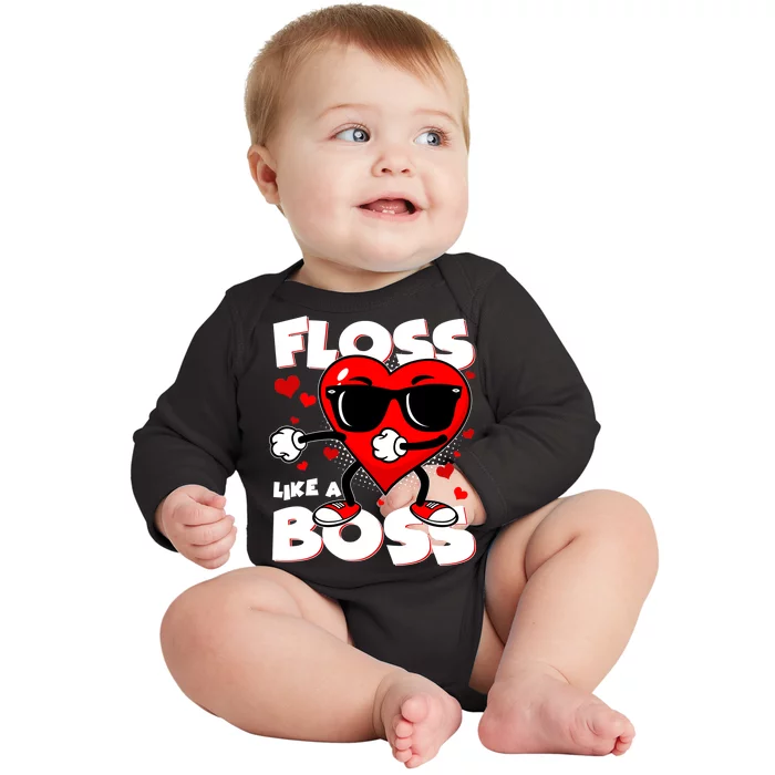 Valentine Floss Like A Boss Heart Baby Long Sleeve Bodysuit