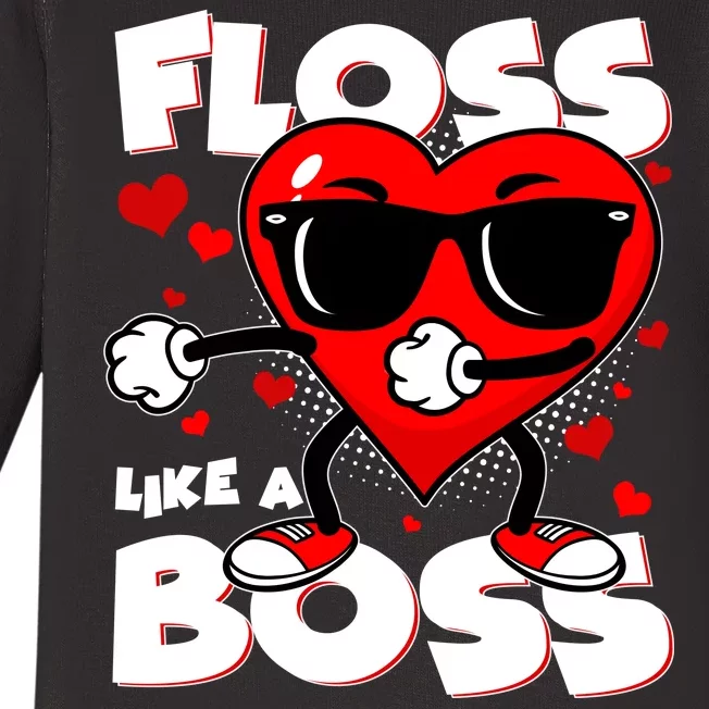 Valentine Floss Like A Boss Heart Baby Long Sleeve Bodysuit