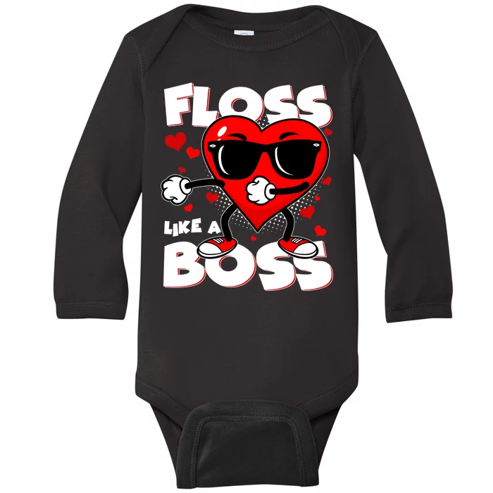 Valentine Floss Like A Boss Heart Baby Long Sleeve Bodysuit