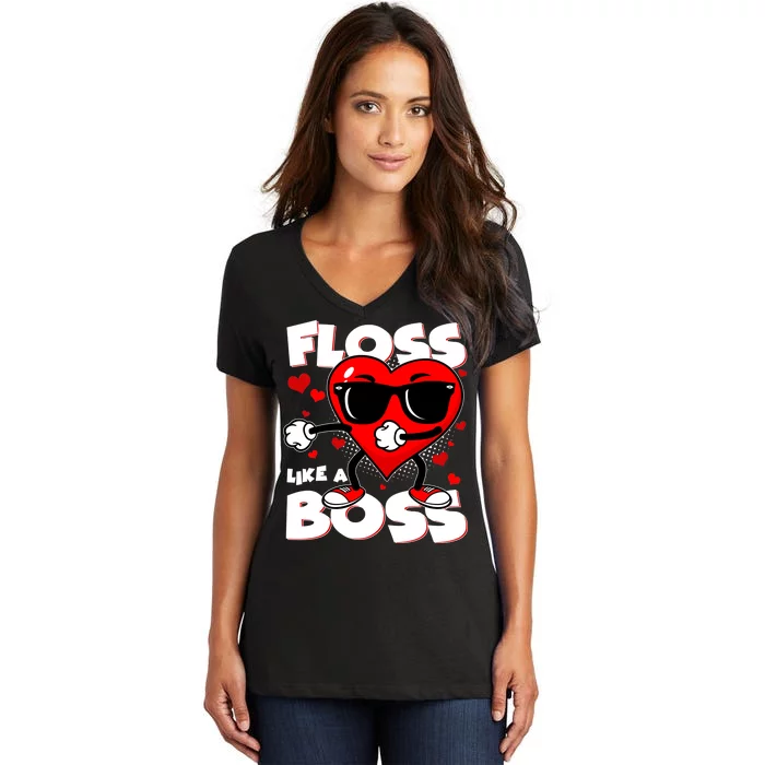 Valentine Floss Like A Boss Heart Women's V-Neck T-Shirt