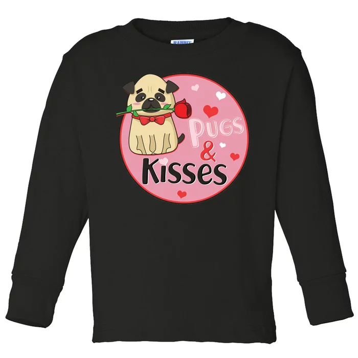 Valentine Pug And Kisses Toddler Long Sleeve Shirt