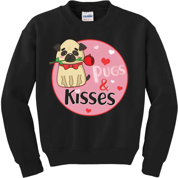 Valentine Pug And Kisses Kids Sweatshirt