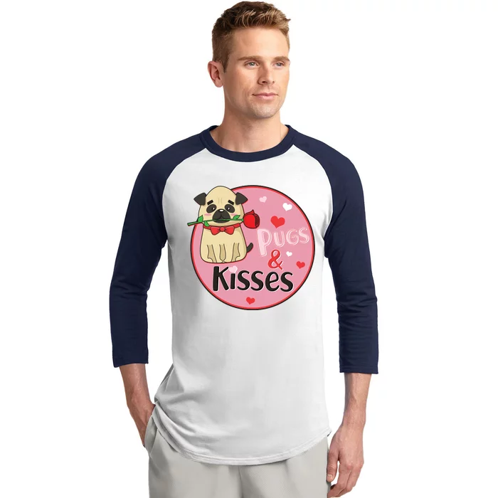 Valentine Pug And Kisses Baseball Sleeve Shirt