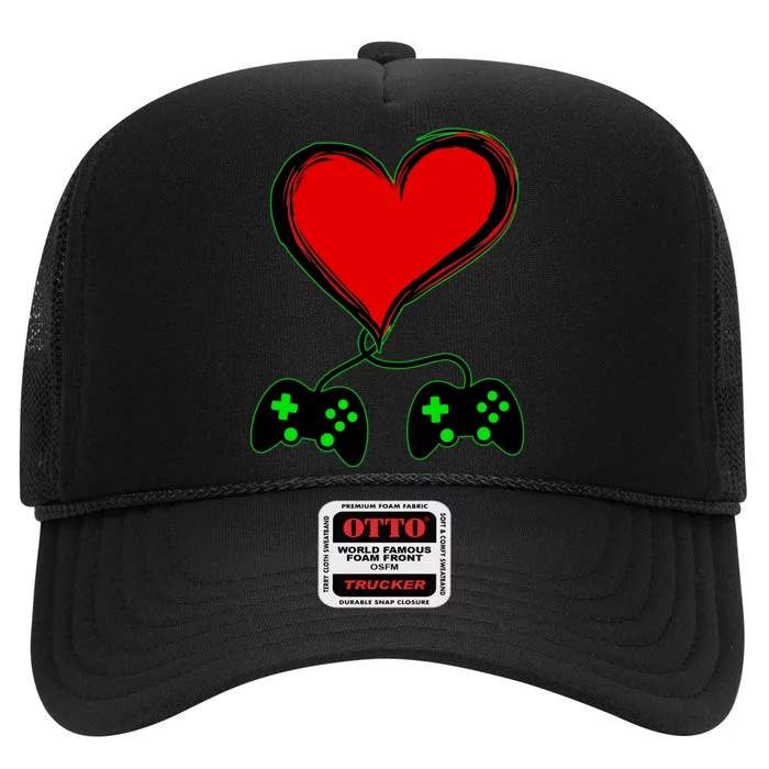 Valentine Video Game Controllers Heart High Crown Mesh Trucker Hat