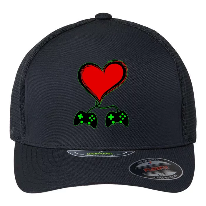 Valentine Video Game Controllers Heart Flexfit Unipanel Trucker Cap