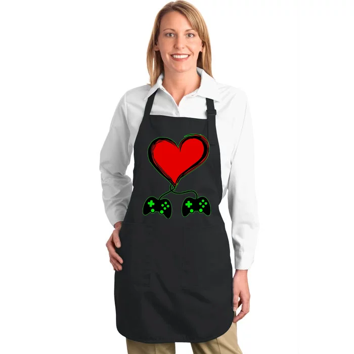 Valentine Video Game Controllers Heart Full-Length Apron With Pocket