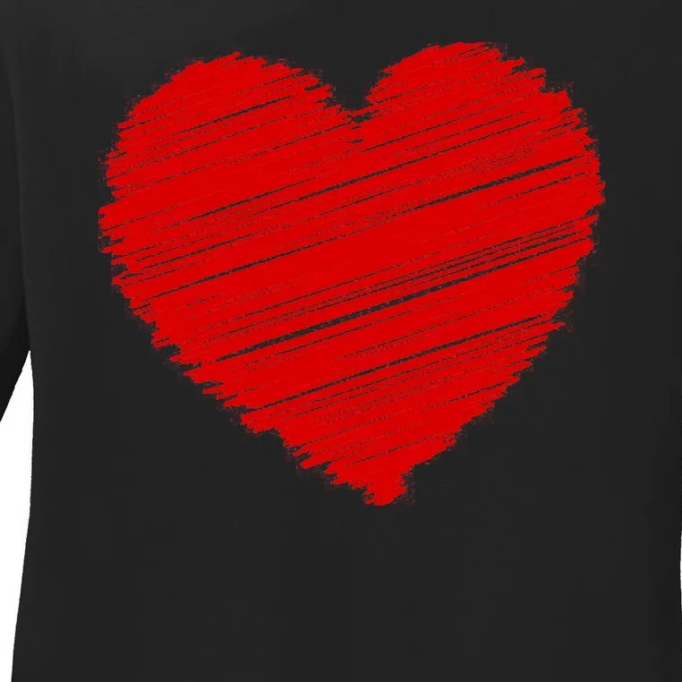 Valentines Classic Sketch Heart Ladies Long Sleeve Shirt