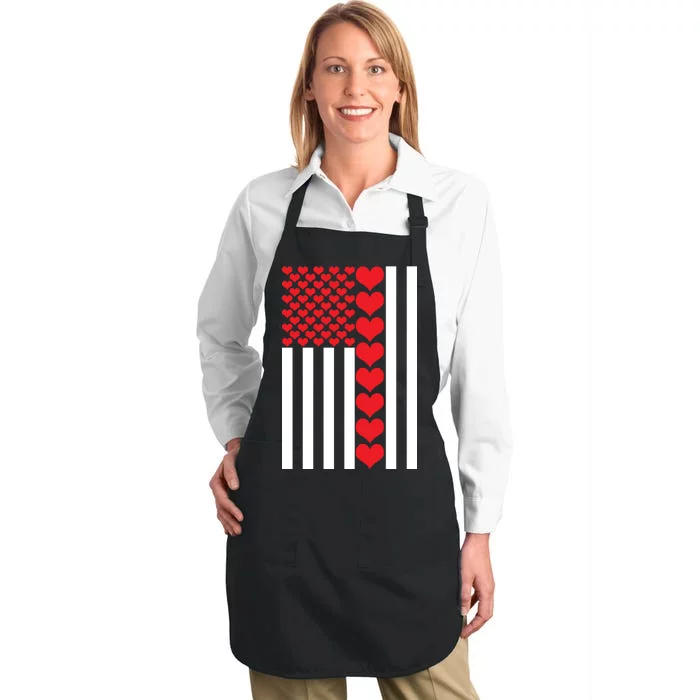 Valentines Day American Flag Full-Length Apron With Pocket