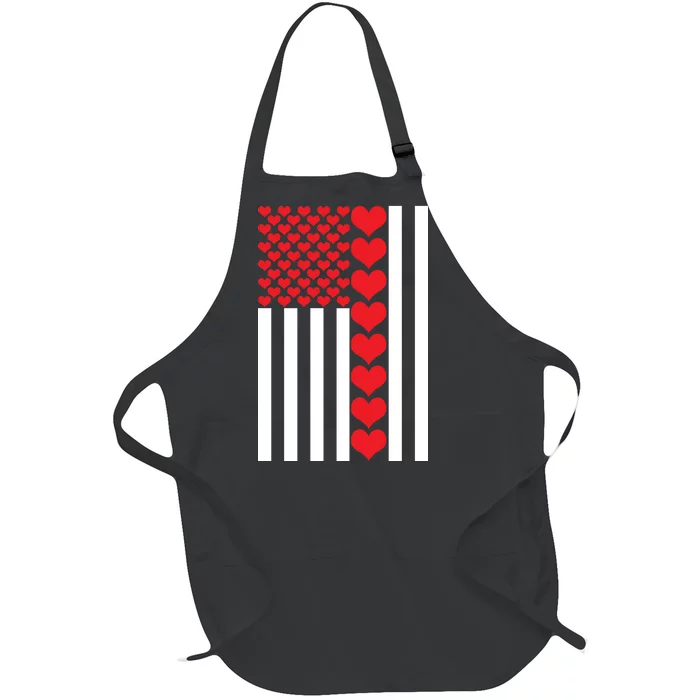 Valentines Day American Flag Full-Length Apron With Pocket