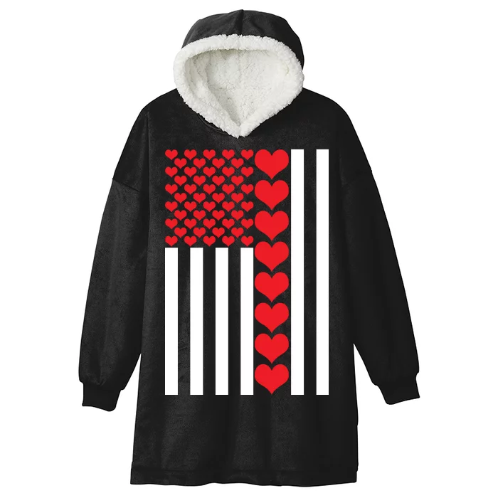 Valentines Day American Flag Hooded Wearable Blanket