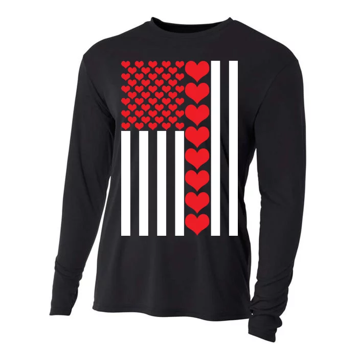 Valentines Day American Flag Cooling Performance Long Sleeve Crew