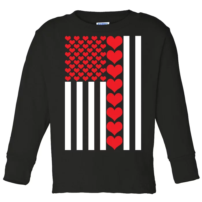 Valentines Day American Flag Toddler Long Sleeve Shirt