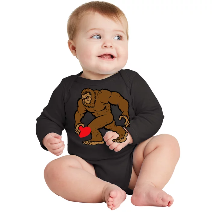 Valentines Day Bigfoot Heart Sasquatch Baby Long Sleeve Bodysuit