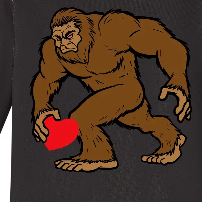 Valentines Day Bigfoot Heart Sasquatch Baby Long Sleeve Bodysuit