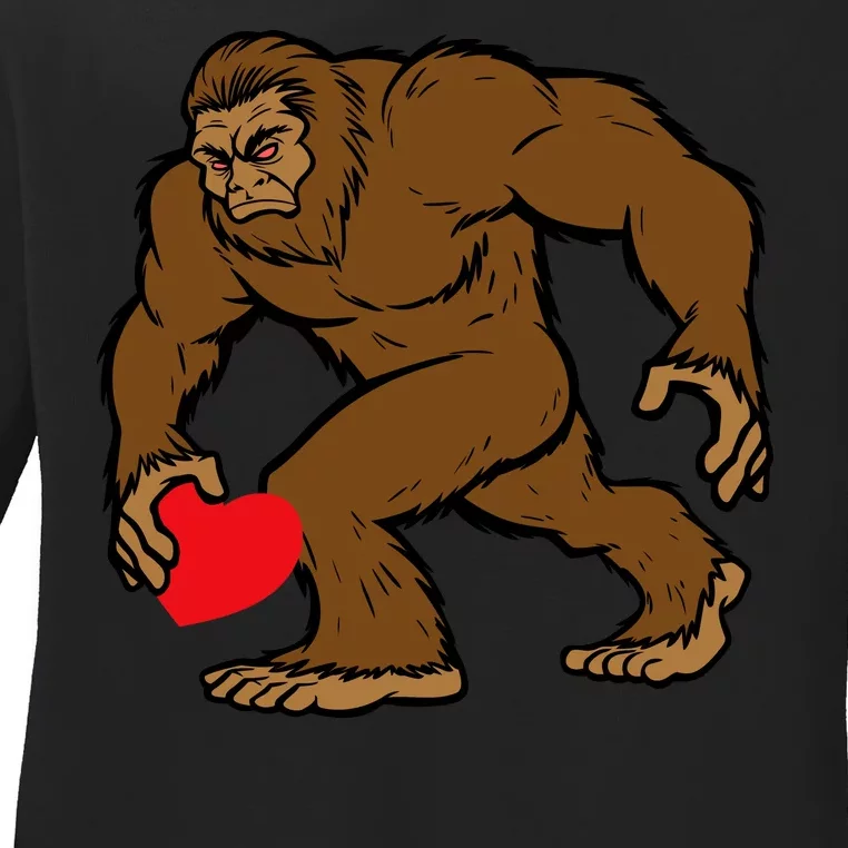 Valentines Day Bigfoot Heart Sasquatch Ladies Long Sleeve Shirt