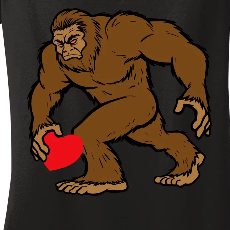 Valentines Day Bigfoot Heart Sasquatch Women's V-Neck T-Shirt