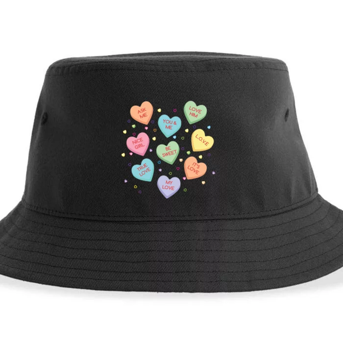 Valentine's Day Candy Hearts Sustainable Bucket Hat