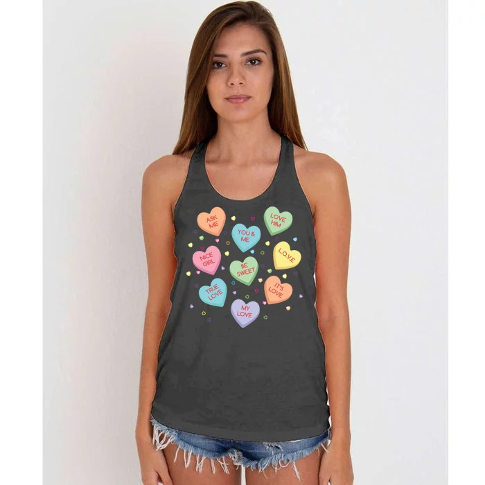 Valentine's Day Candy Hearts Women's Knotted Racerback Tank