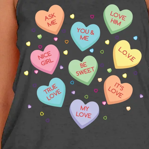 Valentine's Day Candy Hearts Women's Knotted Racerback Tank