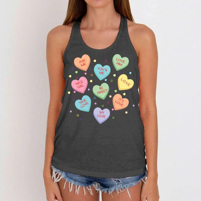 Valentine's Day Candy Hearts Women's Knotted Racerback Tank