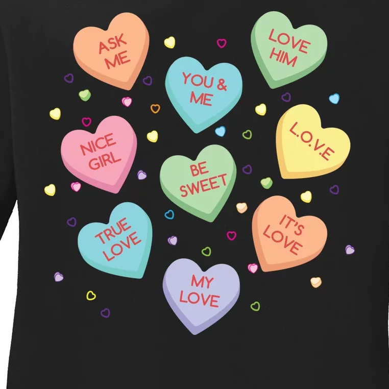 Valentine's Day Candy Hearts Ladies Long Sleeve Shirt