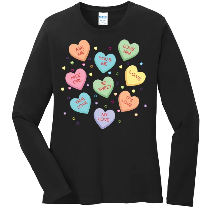 Valentine's Day Candy Hearts Ladies Long Sleeve Shirt