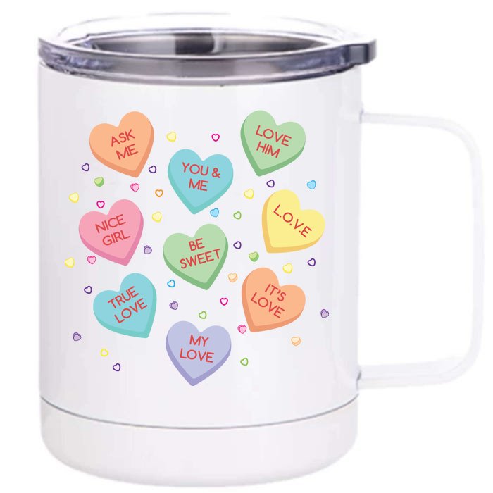 Valentine's Day Candy Hearts Front & Back 12oz Stainless Steel Tumbler Cup