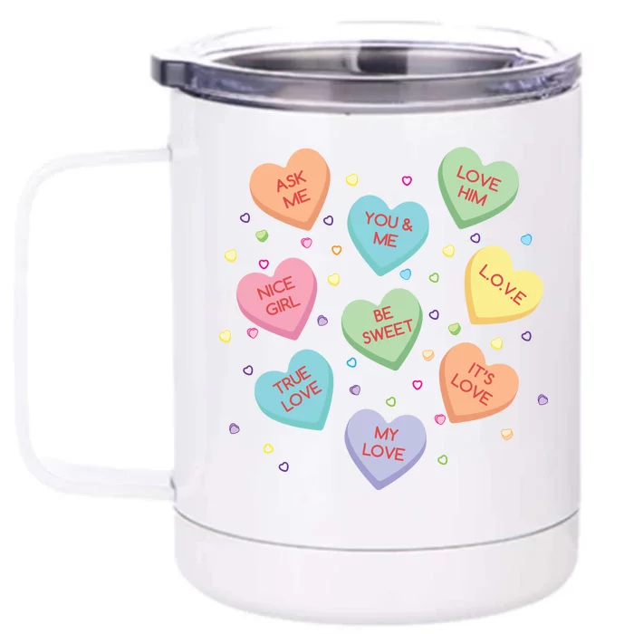 Valentine's Day Candy Hearts Front & Back 12oz Stainless Steel Tumbler Cup