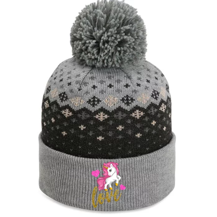 Valentines Day Cute Unicorn Love The Baniff Cuffed Pom Beanie