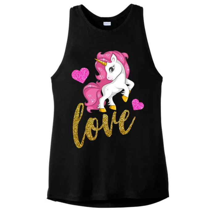 Valentines Day Cute Unicorn Love Ladies Tri-Blend Wicking Tank