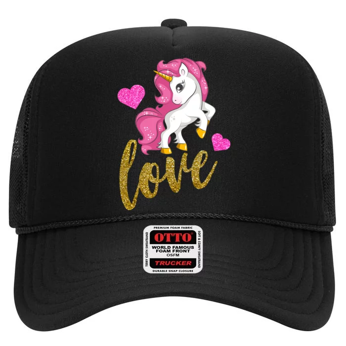 Valentines Day Cute Unicorn Love High Crown Mesh Trucker Hat