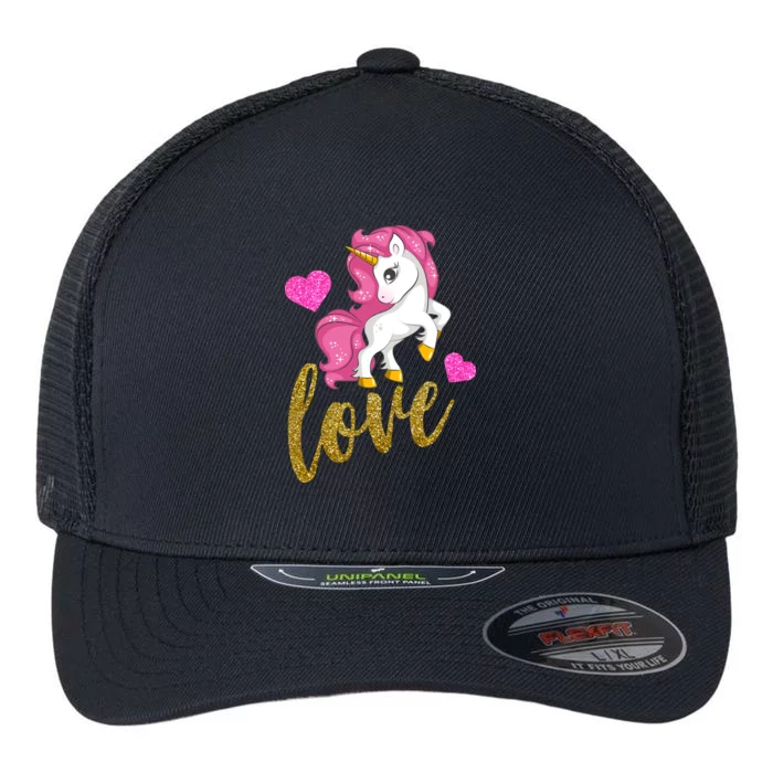 Valentines Day Cute Unicorn Love Flexfit Unipanel Trucker Cap