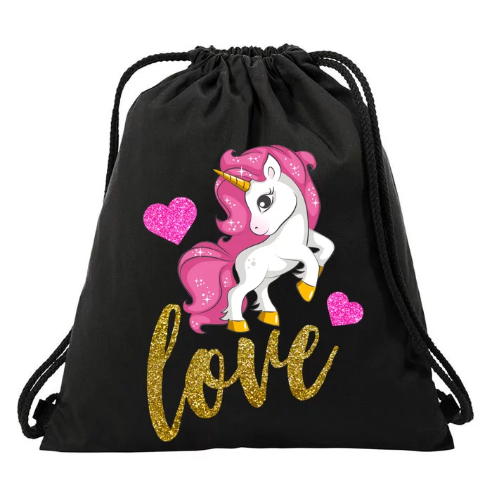 Valentines Day Cute Unicorn Love Drawstring Bag