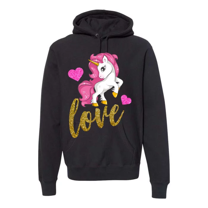 Valentines Day Cute Unicorn Love Premium Hoodie