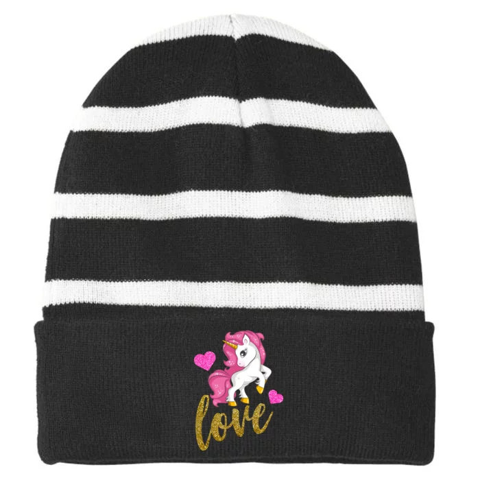 Valentines Day Cute Unicorn Love Striped Beanie with Solid Band