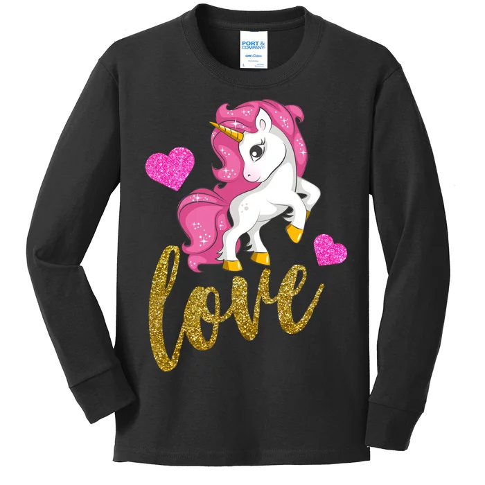 Valentines Day Cute Unicorn Love Kids Long Sleeve Shirt