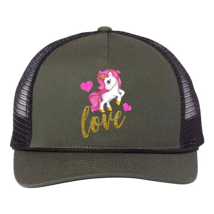 Valentines Day Cute Unicorn Love Retro Rope Trucker Hat Cap