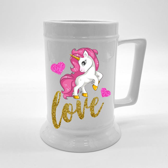 Valentines Day Cute Unicorn Love Front & Back Beer Stein