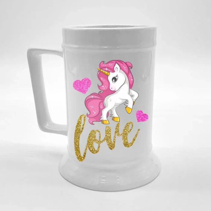 Valentines Day Cute Unicorn Love Front & Back Beer Stein