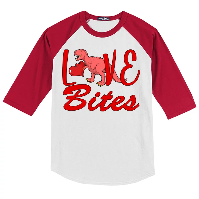 Valentines Day Love Bites Dinosaur Kids Colorblock Raglan Jersey