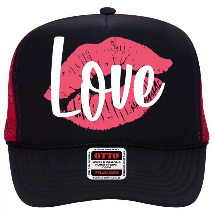 Valentines Day Love Lips High Crown Mesh Trucker Hat