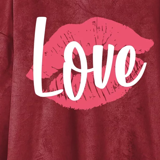 Valentines Day Love Lips Hooded Wearable Blanket