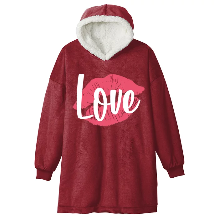 Valentines Day Love Lips Hooded Wearable Blanket